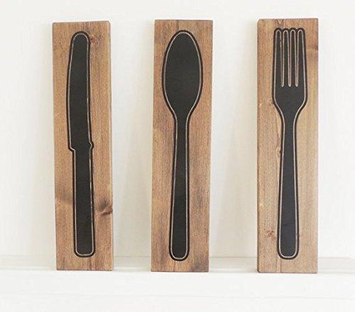onepicebest Wooden Kitchen Decor, Cutlery Signs, Cafe Decor, Tea Room Wall Hanging, Rustic Decor, Knife Fork Spoon, Wood Signs, Kitchen Designs, Kitsch Puritan Pine and White Lettering