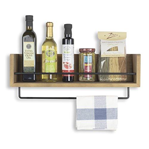 Rustic State Kitchen Wood Wall Shelf with Metal Rail Also Multi Use Can Be Used As a Spice Rack Living Room or Bedroom Wall Shelf , Walnut Stained (20, Walnut)