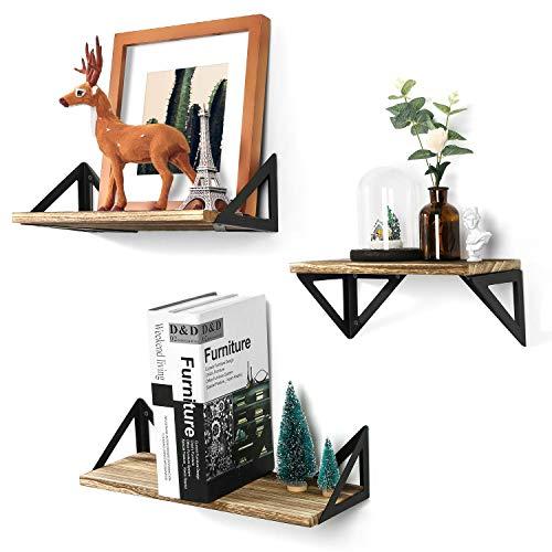 BAYKA Floating Shelves Wall Mounted, Rustic Wood Wall Shelves Set of 3 for Bedroom, Bathroom, Living Room, Kitchen