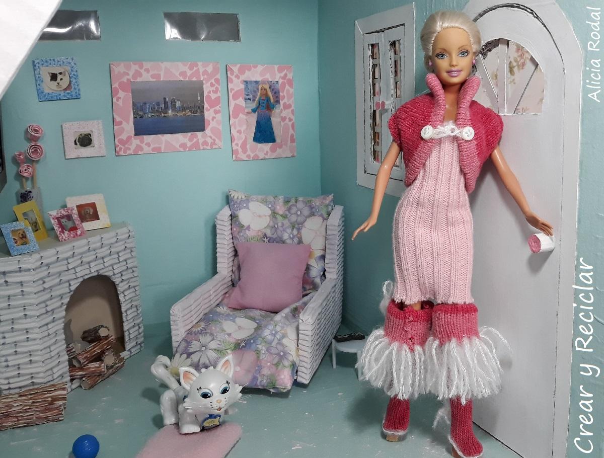 Conjunto ropa de invierno rosa: Botas, chaleco, gorro y guantes DIY con reciclaje