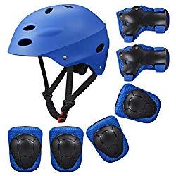 Casco Rodilleras y Coderas Para Niños Protecciones Skate Patines SKL Casco Tamaño Ajustable Deportivos BMX Bicicleta, Monopatín (Azul)