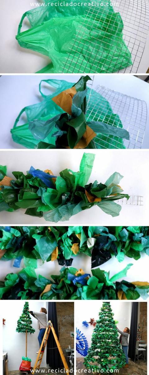 Paso a paso Arbol de Navidad con bolsas de plástico