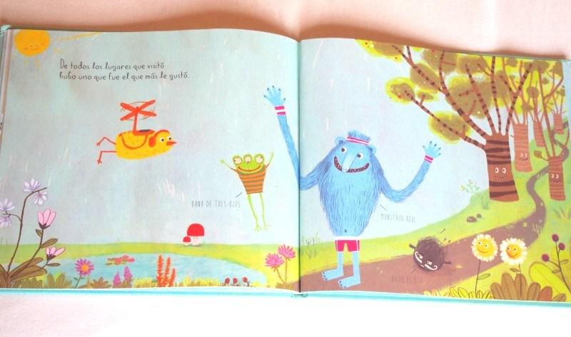 Página de "Pájaro amarillo" donde se ven a los protagonistas felices en el campo