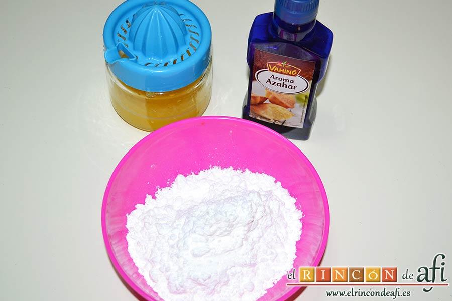 Bundt de naranja navideño, preparar los ingredientes para el glaseado