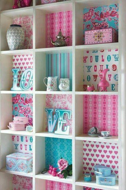 decorar con telas estanteria