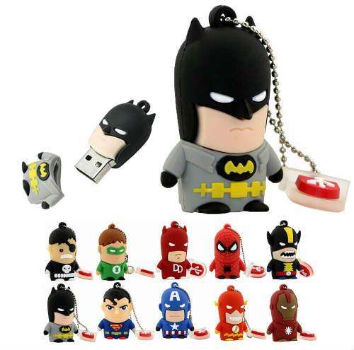 Los mejores pendrives baratos de 4GB 8GB 16GB 32GB 64GB y 128GB memorias flash con USB 3.0 y figuras de superheroes Batman Superman Iron Man Goku y Krilin de Dragon Ball y otras marcas conocidas como Toshiba Kingston y Sandisk