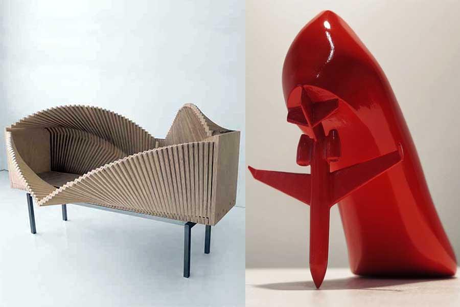 "Wave Cabinet" y ejemplo de la colección de zapatos de Sebastián Errázuriz para Melissa.