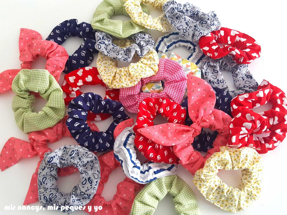 mis nancys, mis peques y yo, coleteros de tela o scrunchies, con distintos retales