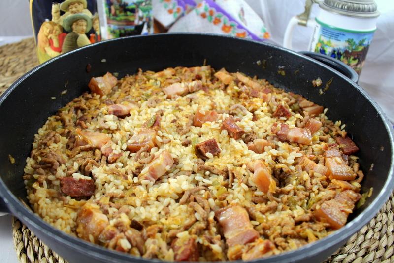 arroz con carne y bacon