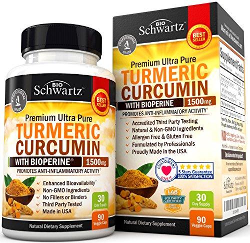 Turmeric Curcumin with Bioperine 1500mg. Highest Potency Available. Premium Pain Relief & Joint Support with 95% Standardized Curcuminoids. Non-GMO, Gluten Free Turmeric Capsules with Black Pepper.