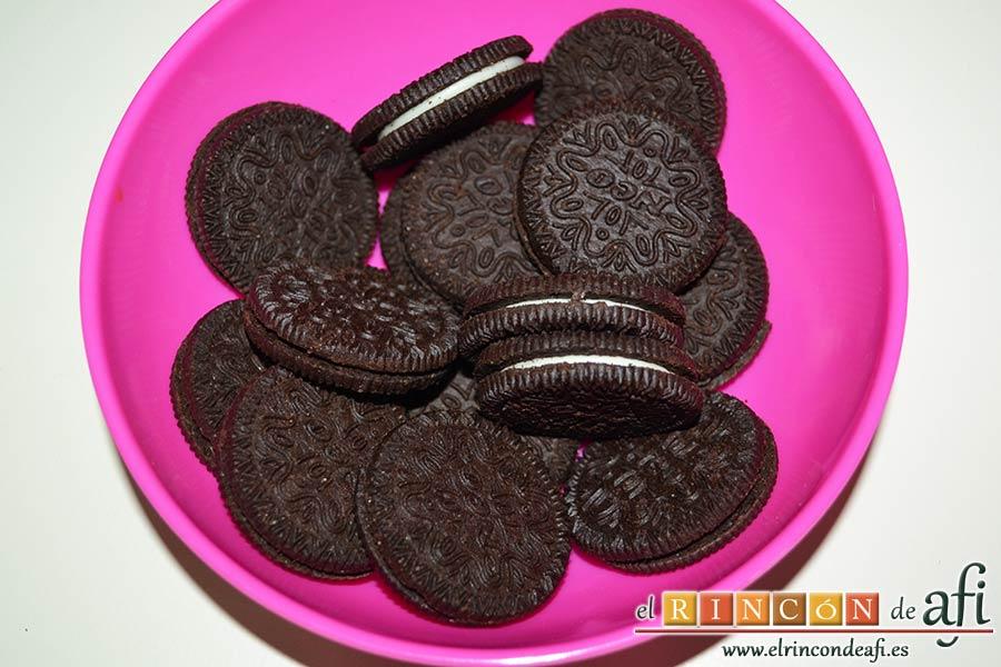 Tarta de queso sin horneado con galletas tipo Oreo, preparar las galletas tipo Oreo