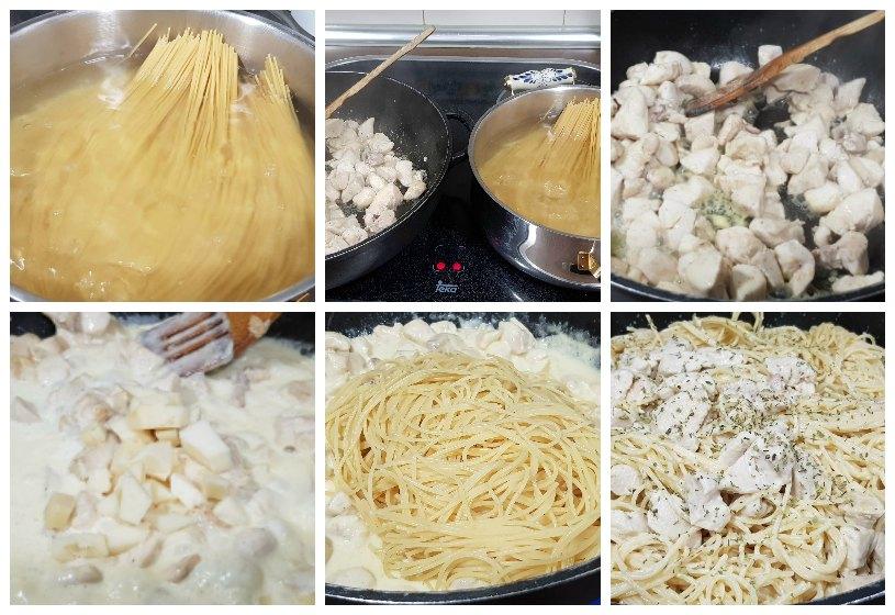 Espaguetis en salsa de queso