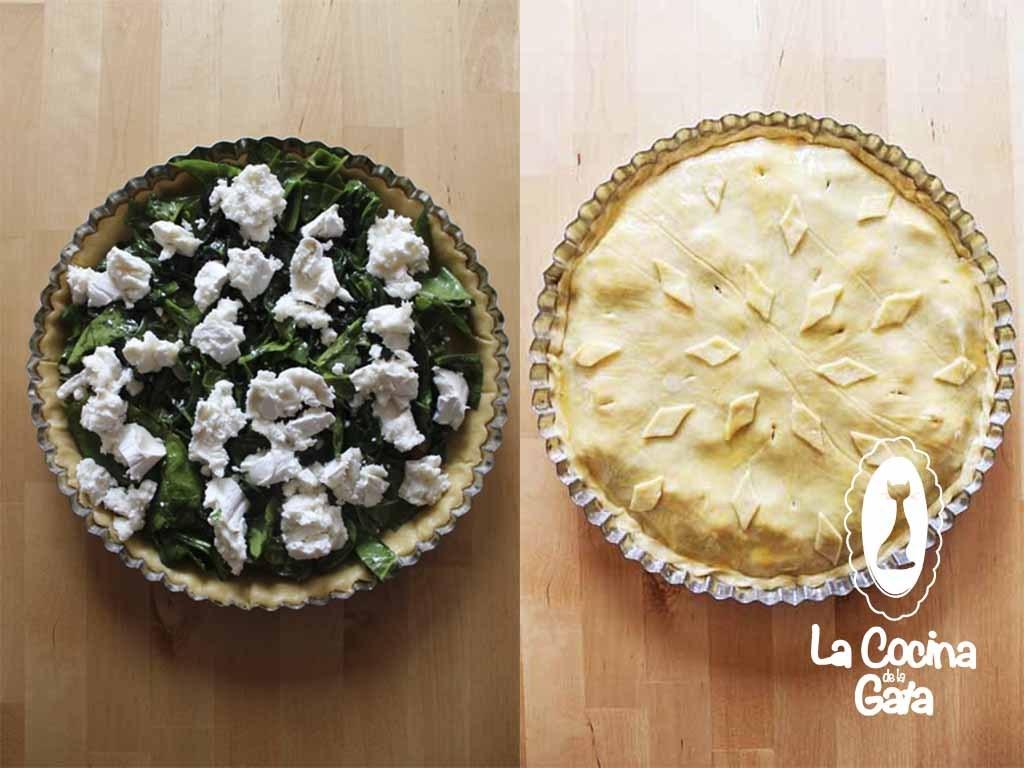 Rellenando el pastel de Espinacas y Queso de Cabra