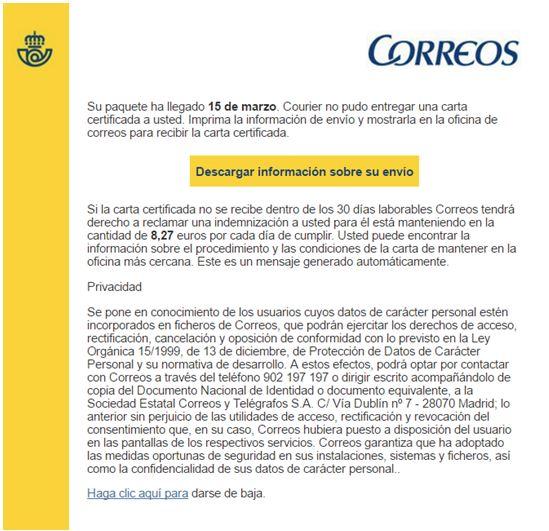 Virus de Correos Mensaje Phishing