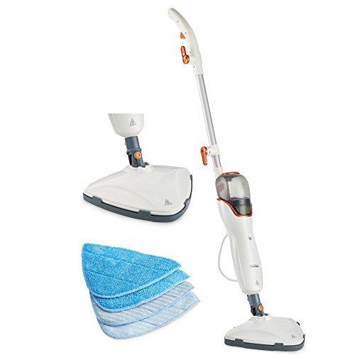 VonHaus Limpiadora Mopa Escoba de Limpieza a Vapor 1200 W - Limpia suelos y alfombras, tanque de 550mL, mopas incluidas