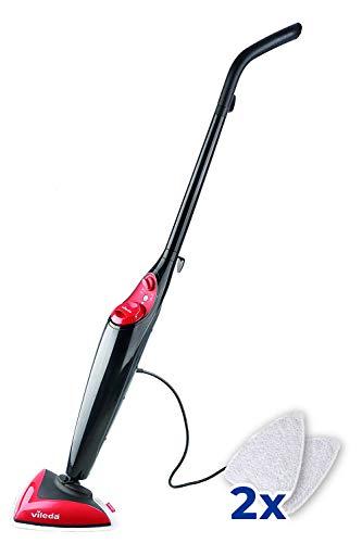 Vileda Steam Mopa a vapor con cabezal triangular, mopa eléctrica ligera con cable de 6 m, para suelos duros y moquetas, color rojo