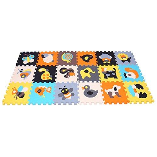 MQIAOHAM Puzzle Play Mat Interlocking Puzzle Pieces Promover Visual Sensory Development Soft Baby Floor Mat 18 fichas con imágenes animadas de Animales para capturar la atención de los niños 010011