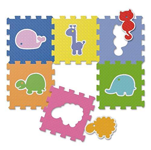 Chicco - Puzzle y alfombra con animales, 6 piezas