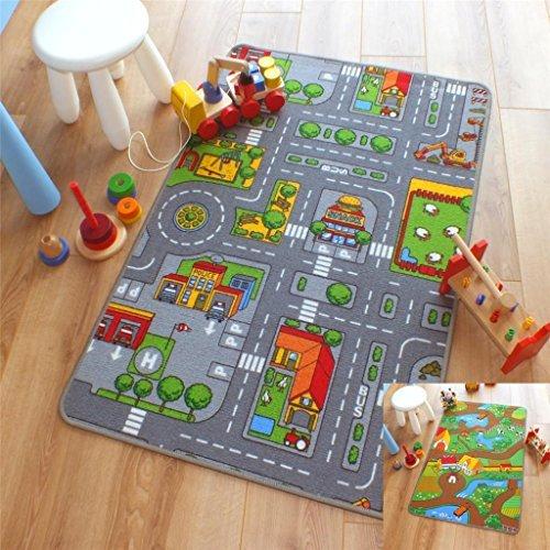 Alfombrilla de juegos infantiles, con diseño reversible de animales de granja y carretera (100 x 165 cm)