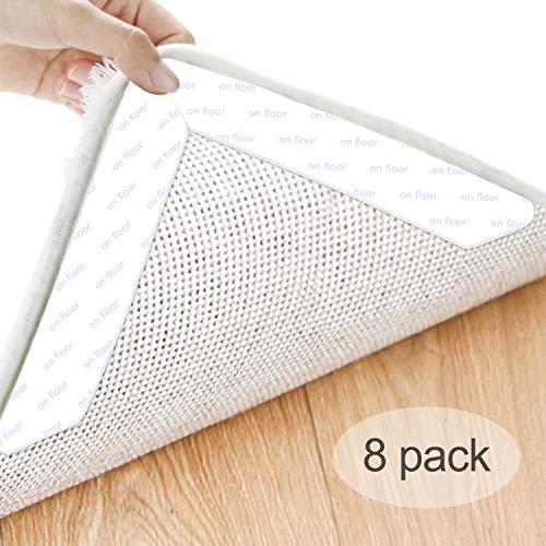 HEYSTOP Pinzas para Alfombras,Adhesivos Antideslizantes para Alfombras Almohadilla Adhesiva Lavable Y Reutilizable(8 Piezas Blanco)