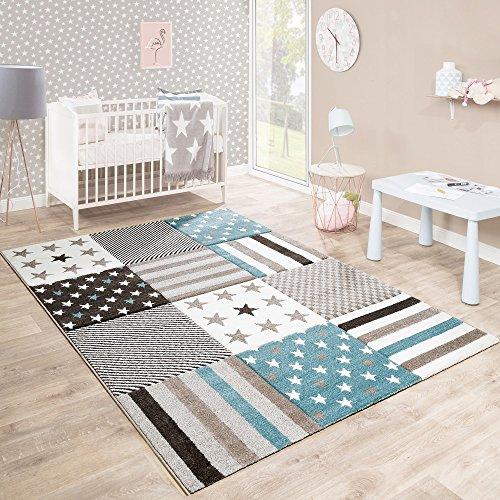 Paco Home Alfombra De Habitación Infantil Contorneada con Estampado De Estrellas En Beige Crema Colores Pastel, tamaño:120x170 cm