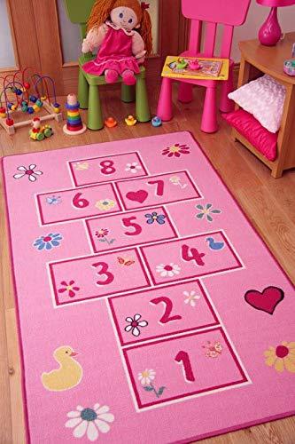 The Rug House Tapetes coloridos y brillantes, con juego de rayuela/golosa. Para niñas. En rosa/rosado 80x150cm