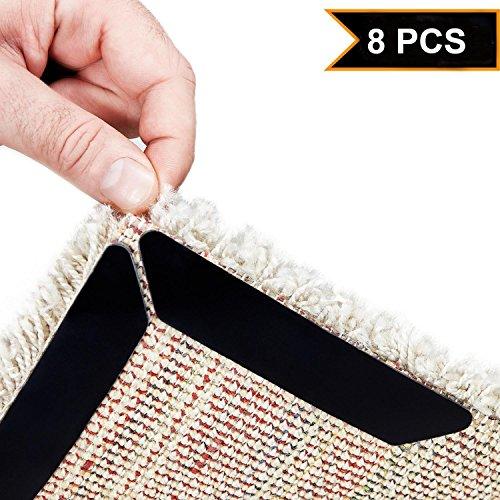 Rug Grippers Gripper -Anti Curling Rug Gripper Antideslizante Straight Carpet Gripper para esquinas y bordes - Anti Slip Rug Pad para alfombras-Ideal Rug Stopper for Kitchen Bathroom-Black(8 paquetes)