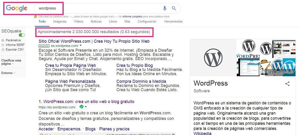datos wordpress SERPs google