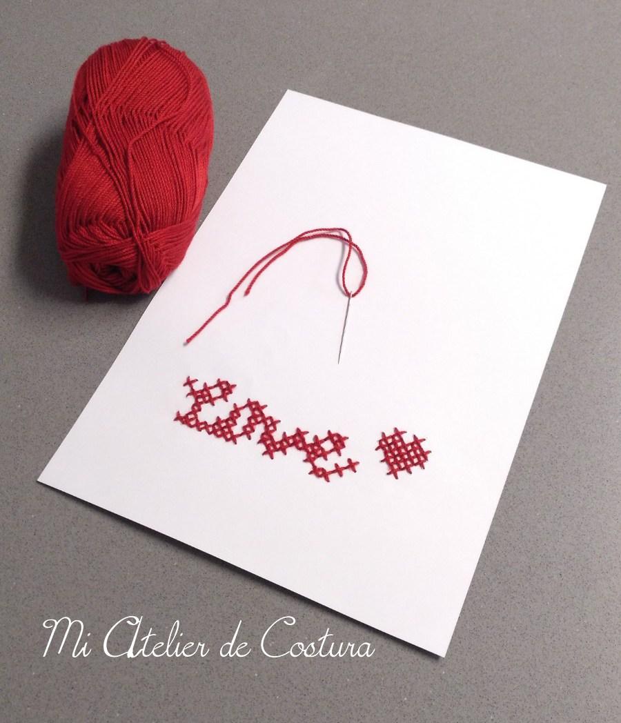 Tarjeta a punto de cruz San Valentín