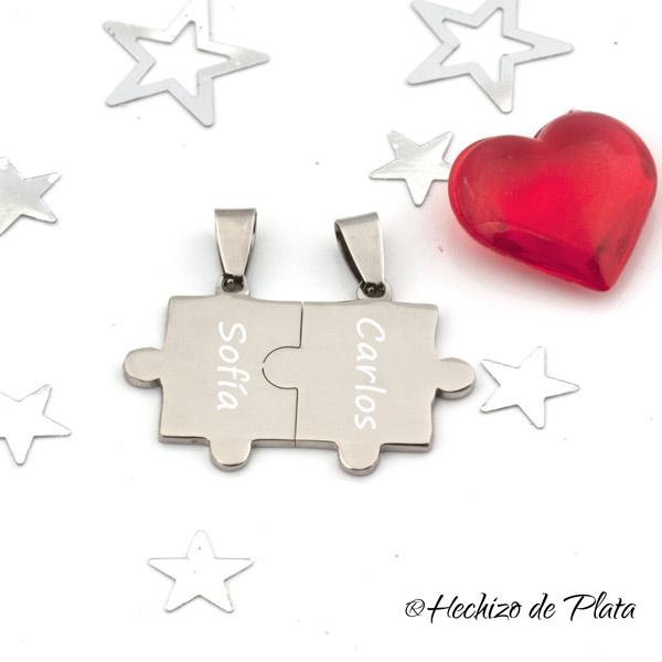 Colgante puzzle para grabar nombre de Hechizo de Plata joyería