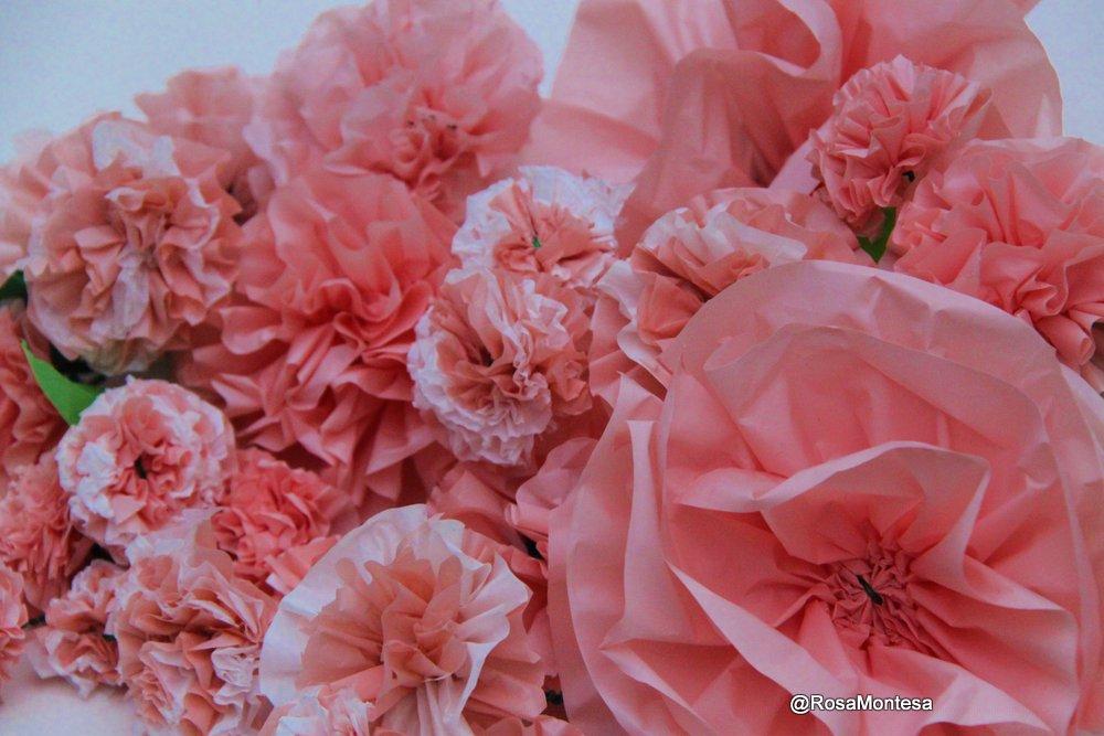 Flores rosas peonías- bolsas plásticas recicladas