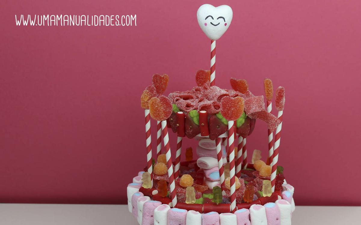 tarta de san valentín con dulces