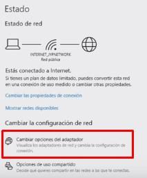 opciones adaptador de red