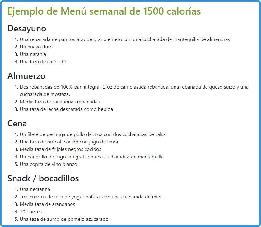 Ejemplo de menú semanal dieta hipocalorica 1500 calorias