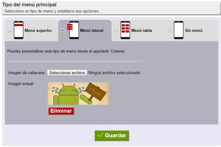 menu de la aplicacion