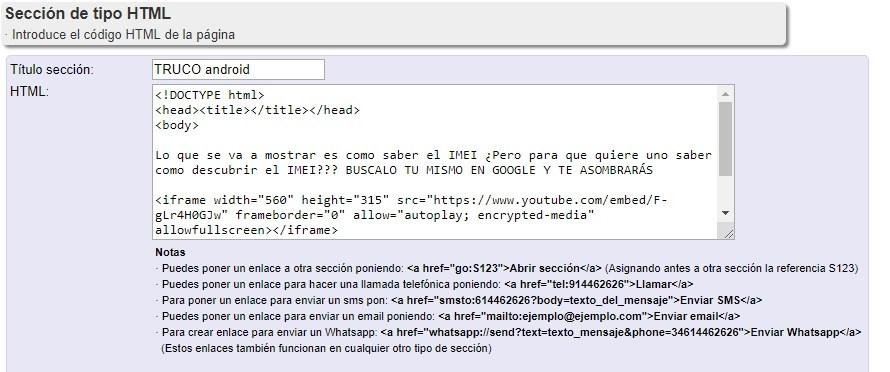 apartados a añadir a una aplicacion