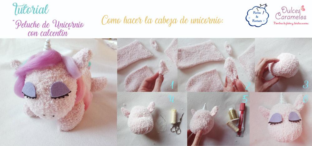 cabeza tutorial unicornio calcetin