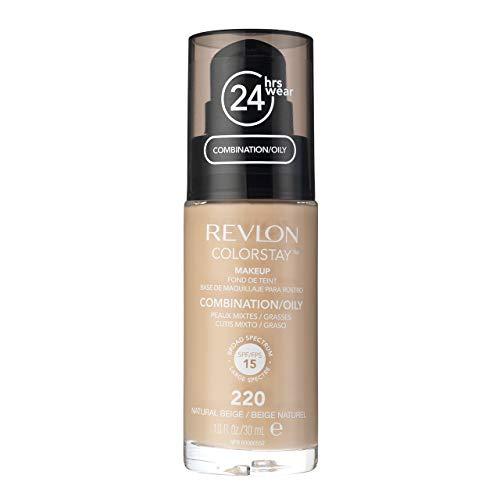 Revlon Colorstay 24H, Base de maquillaje para rostro, para cutis mixto/graso, SPF15, con dosificador, color Beige (220 Natural Beige), 30ml