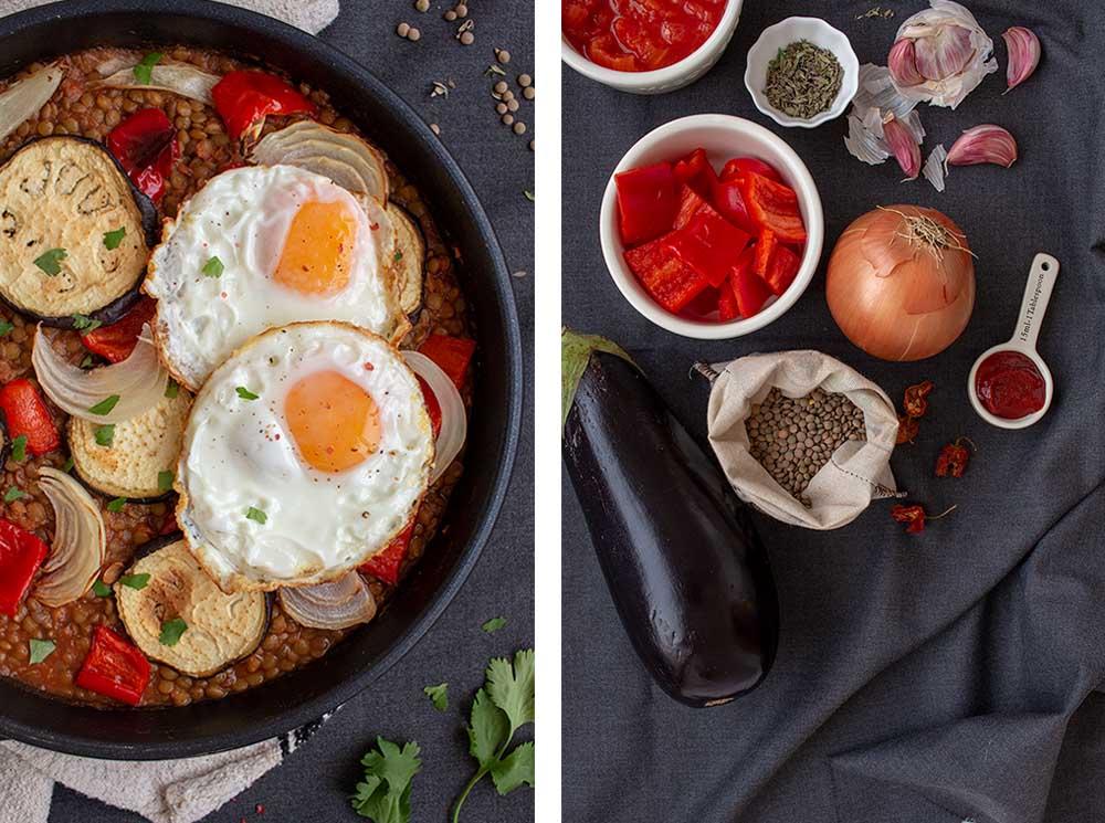 Lentejas de bote con verduras asadas