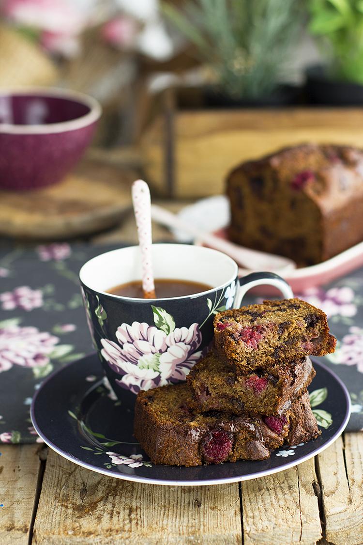 Plum Cake de Frambuesa y Chocolate super sano y delicioso
