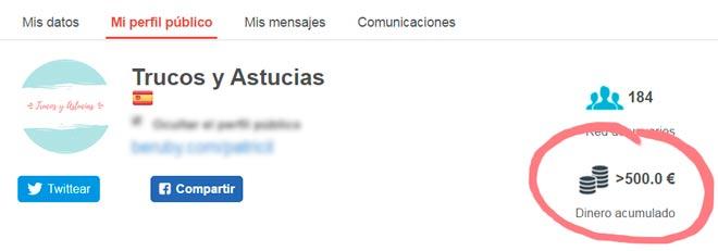 Dinero ganado en beruby por trucos y astucias desde 2009