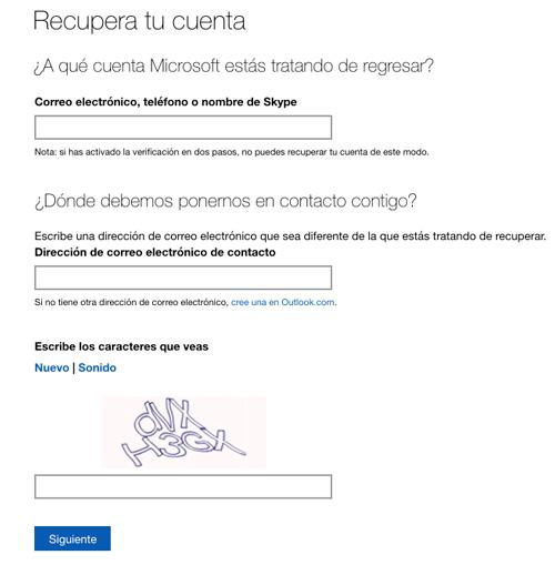 recuperar cuenta hotmail outlook