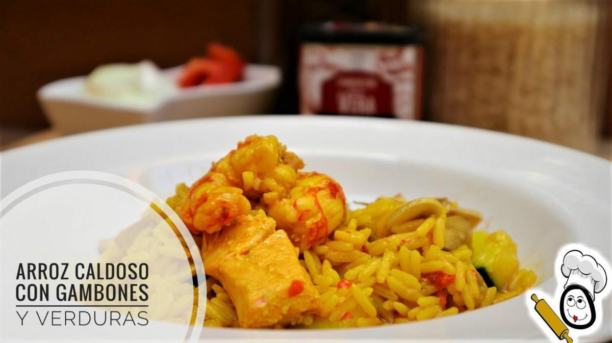 Thermomix tm6 arroz caldoso con gambones y verduras