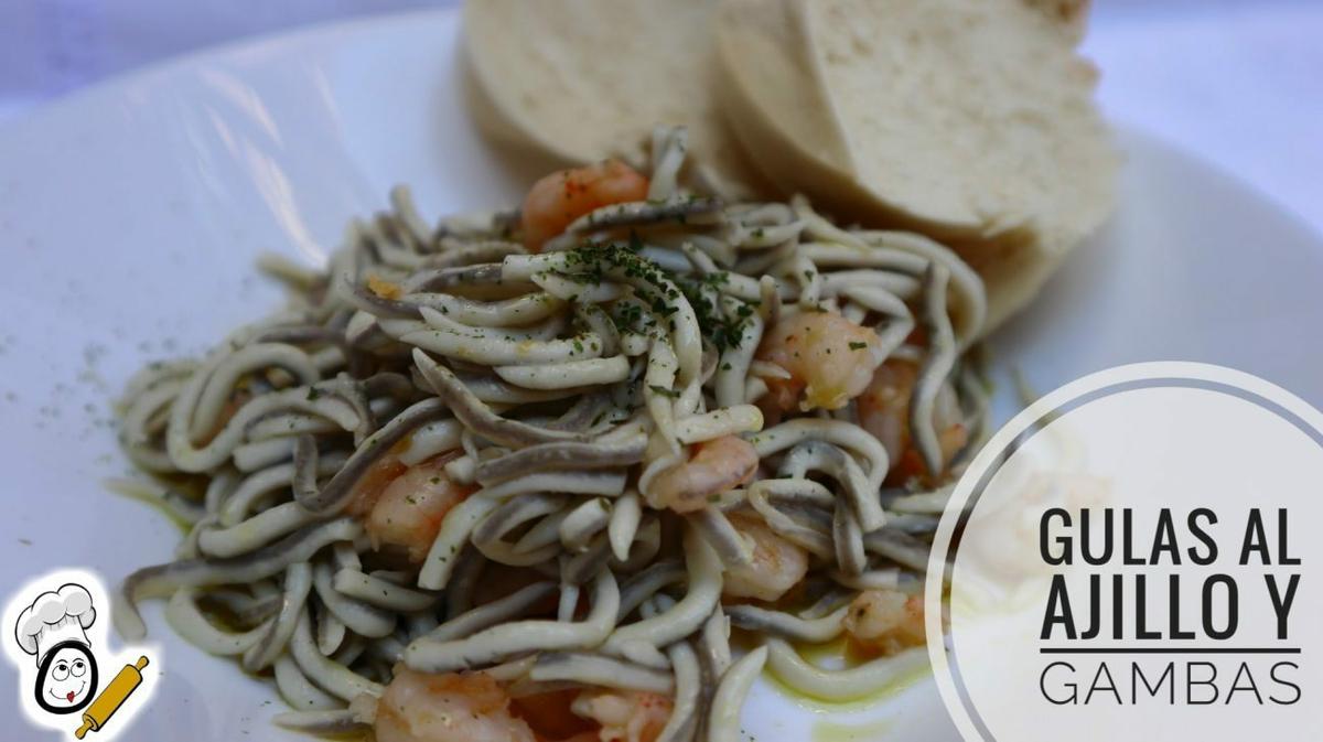 angulas sucedáneas y gambas al ajillo con Thermomix tm5