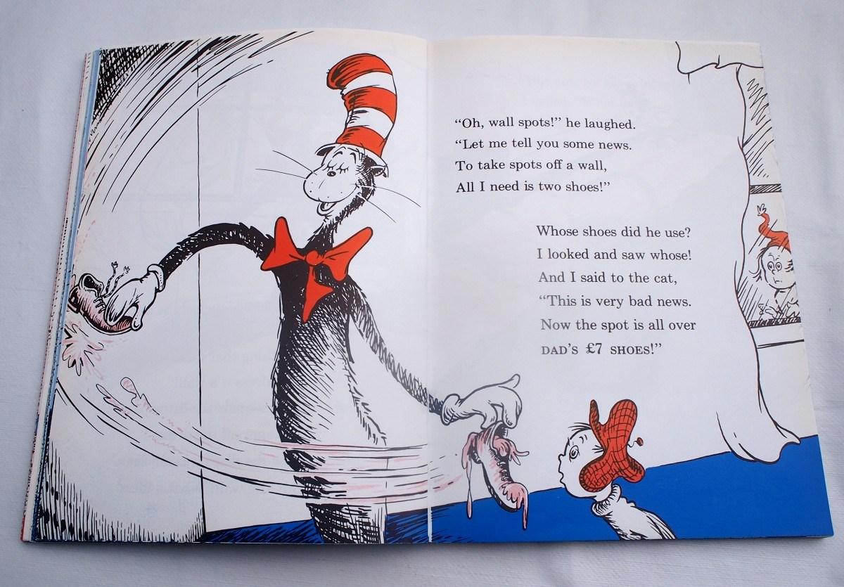 Página donde se ve al gato (the cat in the hat) liandola