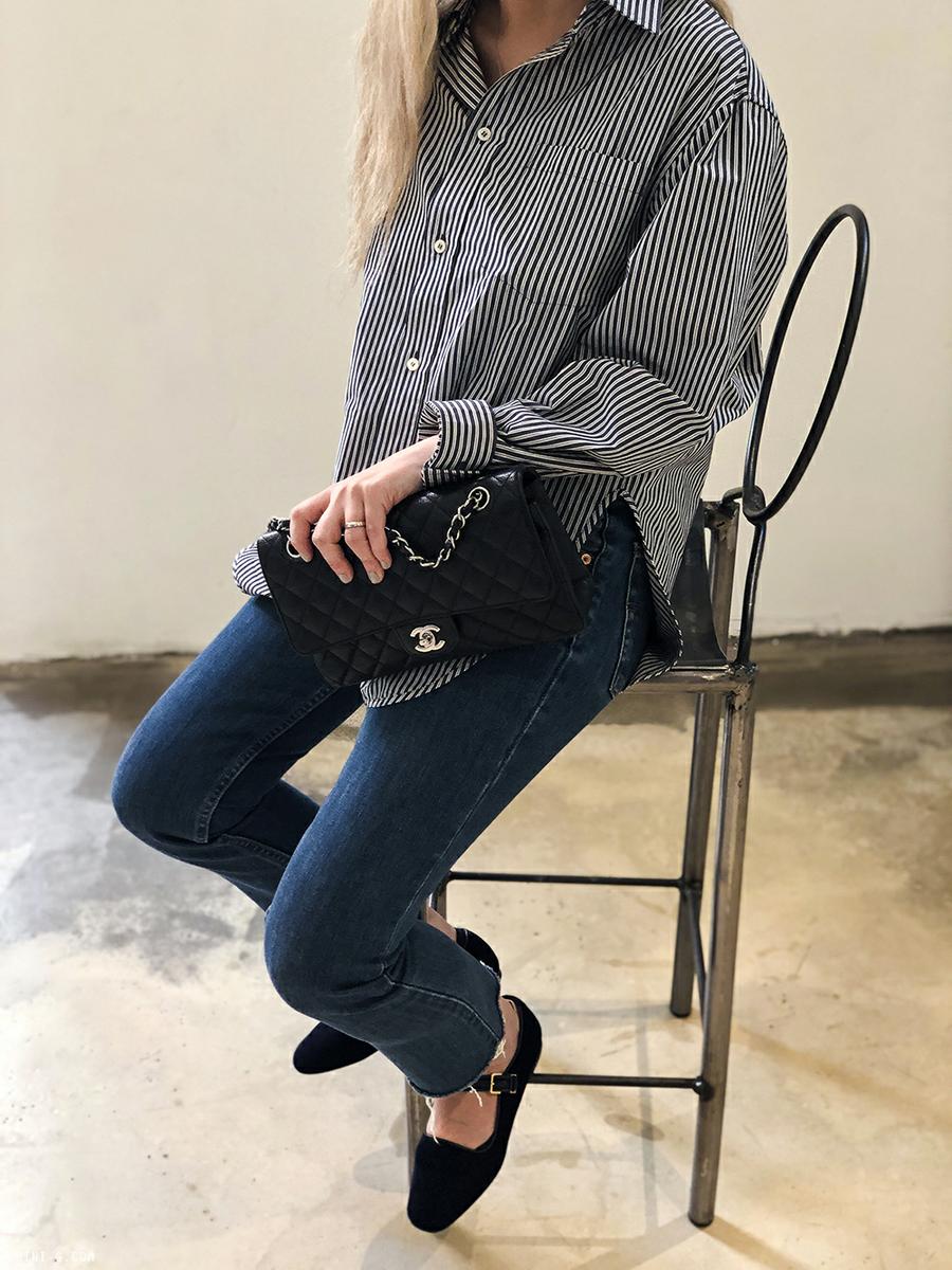 Trini | Levis 501 jeans Balenciaga striped shirt