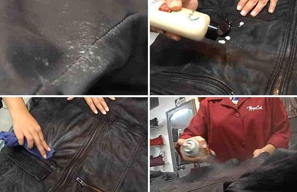 Proceso de limpieza de una chaqueta de cuero