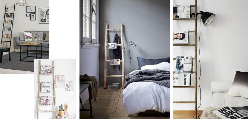 Escalera de madera como revistero