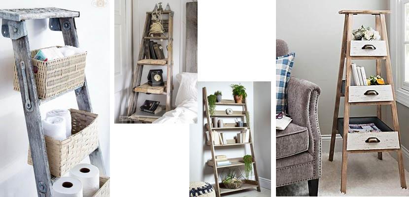 Escalera de madera como estantería
