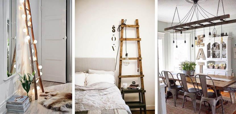 Escaleras de madera como lámparas